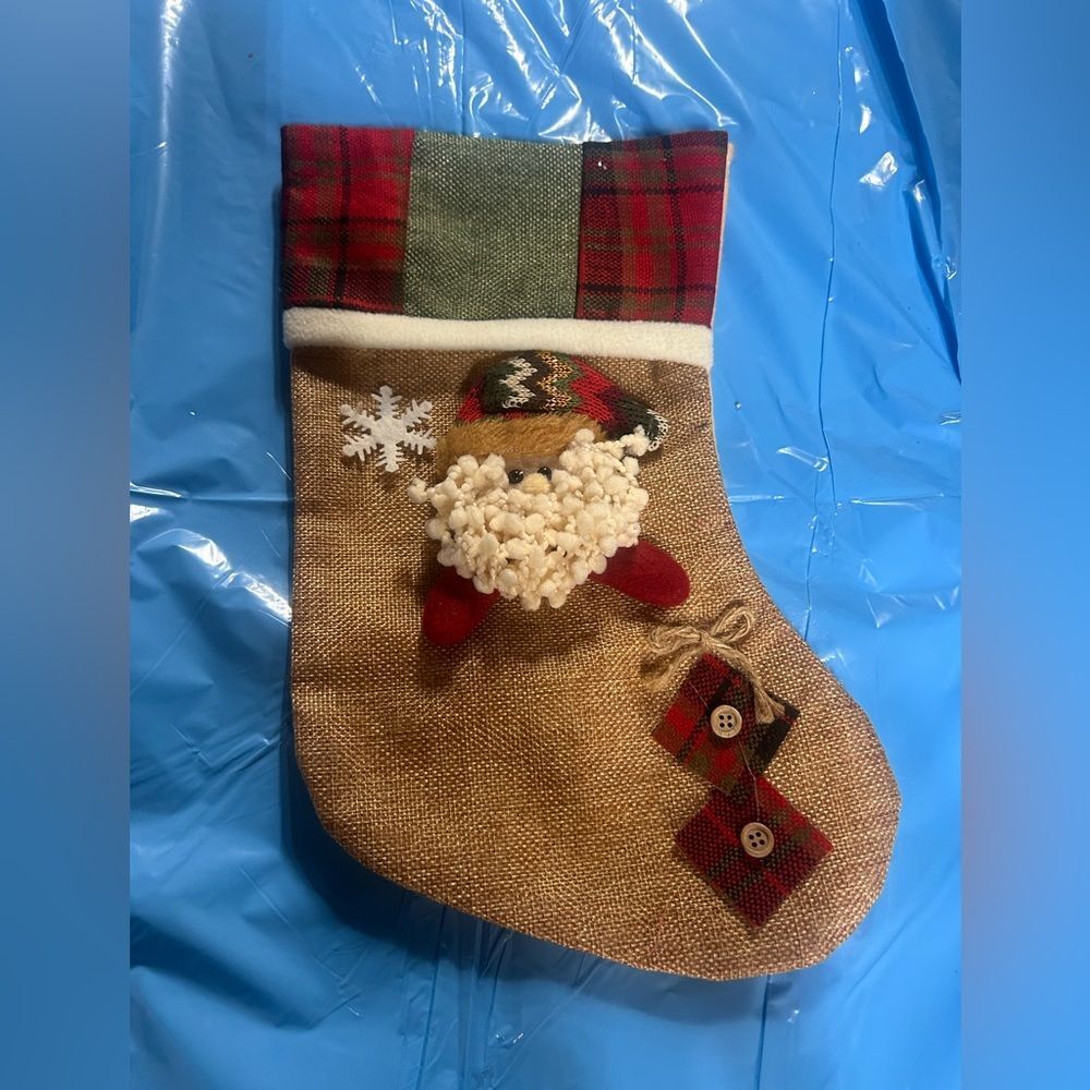 Festive Burlap Christmas Stocking with Santa Design